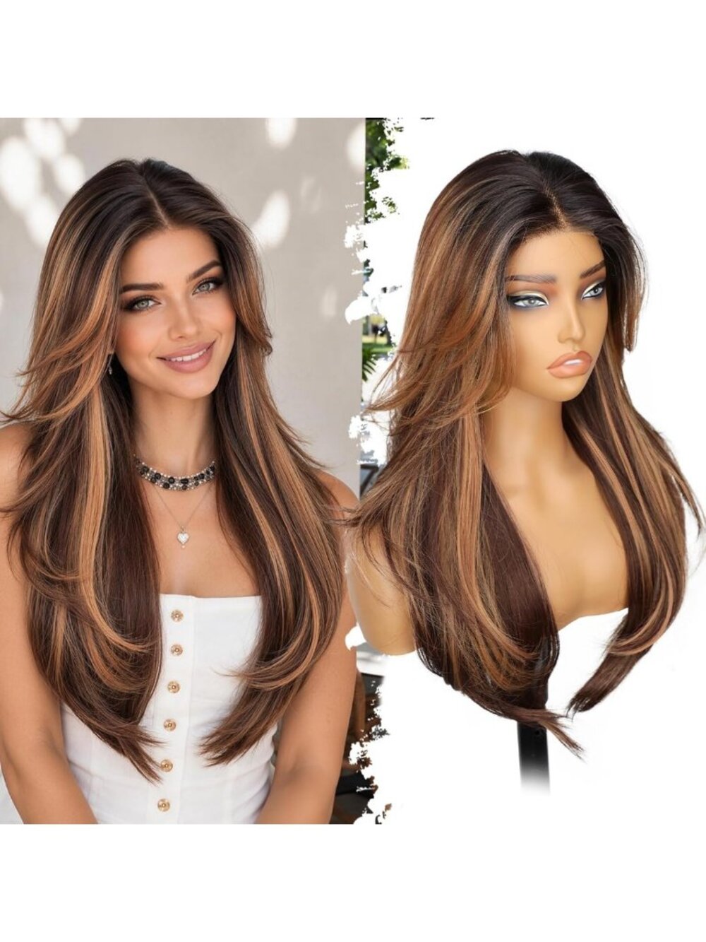 Balayage Brown Body Wave Lace Front Wig for Women - Synthetic Hair, Natural Look